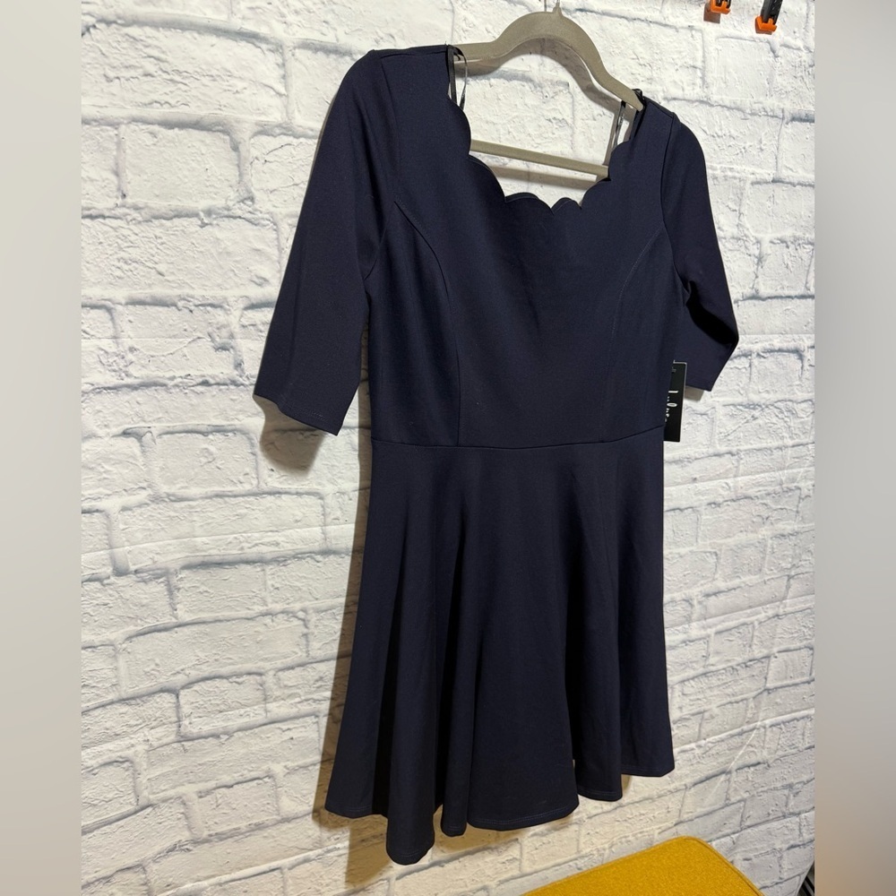 Lulu’s Scalloped Neck Dress, Navy, Size Large - Picture 2 of 6